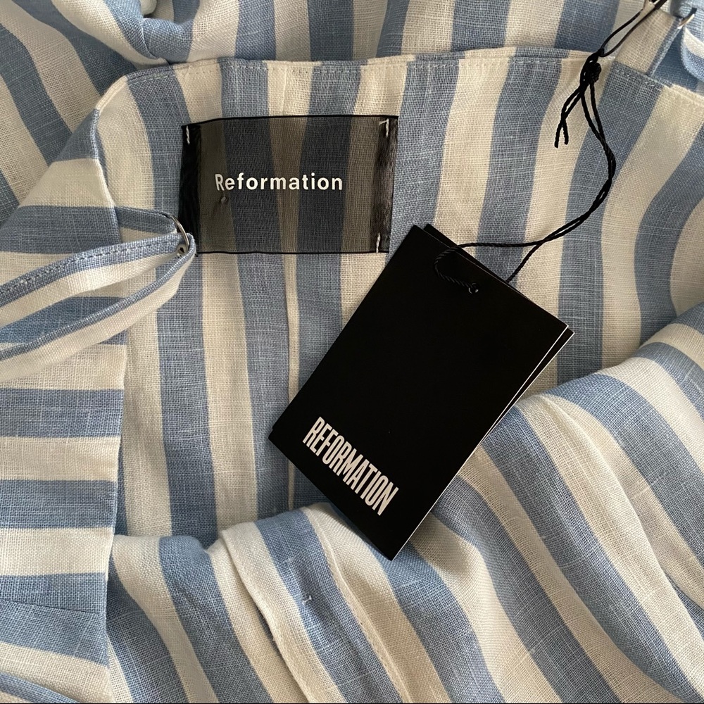 Reformation Blue and White Striped Linen Jumpsuit - Picture 6 of 10